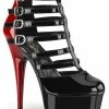Pleaser DELIGHT-695 Black/Red Patent Cage Booties Pole Shoes