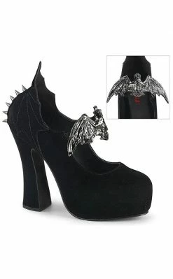 Demonia DEMON-18 Black Velvet Mary Jane Heels Shoes