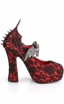 Demonia DEMON-18 Red Lace Mary Jane Heels Shoes