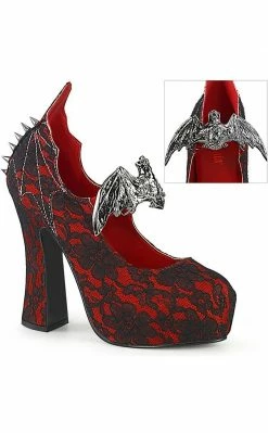 Demonia DEMON-18 Red Lace Mary Jane Heels Shoes