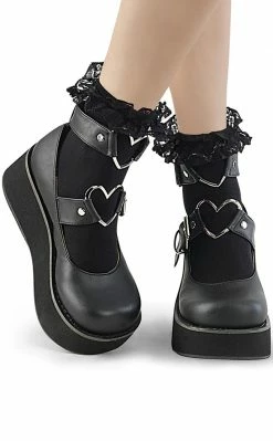 Demonia DH-10 Black Ruffle Ankle Socks Clothing