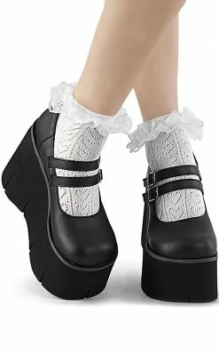Demonia DH-15 White Heart Ruffle Socks Clothing