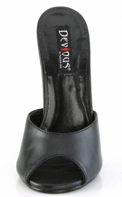 Devious Shoes DOMINA-101 Black Faux Leather Peeptoe Heels