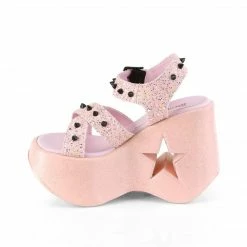 Demonia DYNAMITE-02 Baby Pink Glitter Wedge Heels