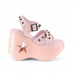 Demonia DYNAMITE-02 Baby Pink Glitter Wedge Heels