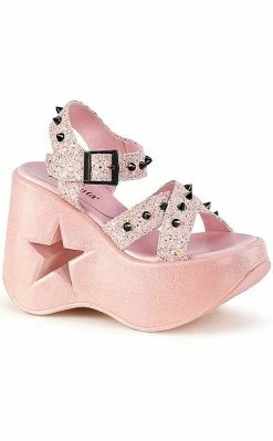 Demonia DYNAMITE-02 Baby Pink Glitter Wedge Heels