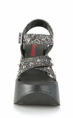 Demonia DYNAMITE-02 Black Glitter Wedge Heels Shoes