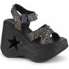 Demonia DYNAMITE-02 Black Glitter Wedge Heels Shoes