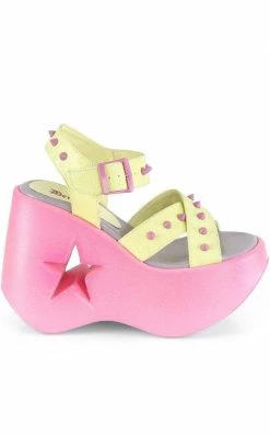 Demonia DYNAMITE-02 Neon Yellow & Pink Glitter Wedge Heels Shoes