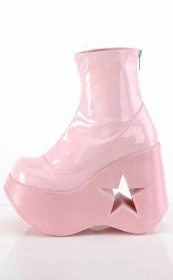 Demonia Shoes DYNAMITE-100 Baby Pink Holo Ankle Boots