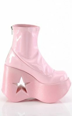 Demonia Shoes DYNAMITE-100 Baby Pink Holo Ankle Boots