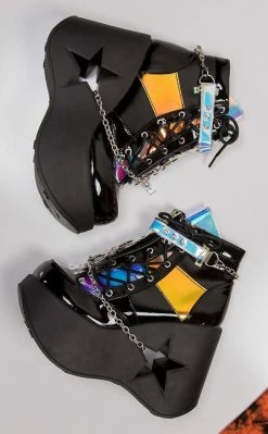 Demonia Shoes DYNAMITE-101 Black Holographic Ankle Boots 9 Demonia Shoes DYNAMITE-101 Black Holographic Ankle Boots