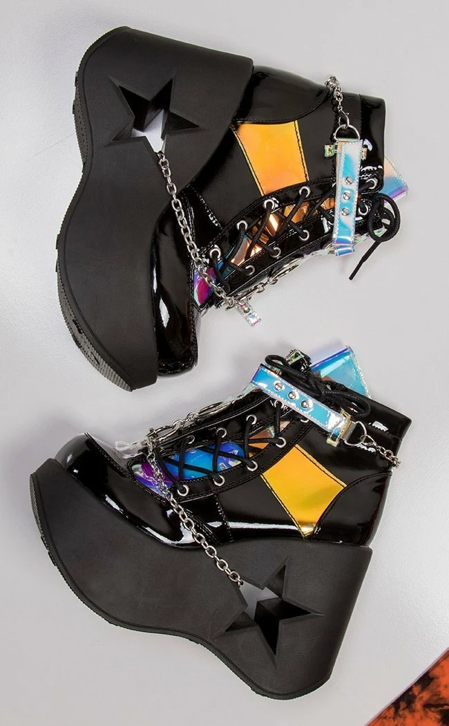 Demonia Shoes DYNAMITE-101 Black Holographic Ankle Boots 4 Demonia Shoes DYNAMITE-101 Black Holographic Ankle Boots