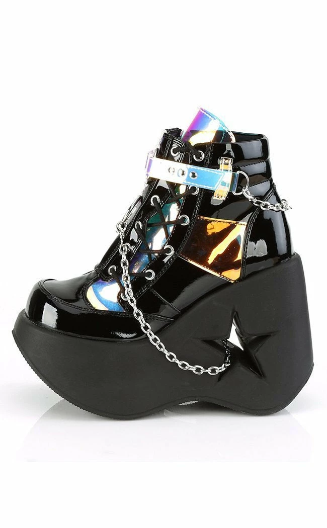 Demonia Shoes DYNAMITE-101 Black Holographic Ankle Boots 6 Demonia Shoes DYNAMITE-101 Black Holographic Ankle Boots
