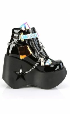 Demonia Shoes DYNAMITE-101 Black Holographic Ankle Boots 13 Demonia Shoes DYNAMITE-101 Black Holographic Ankle Boots