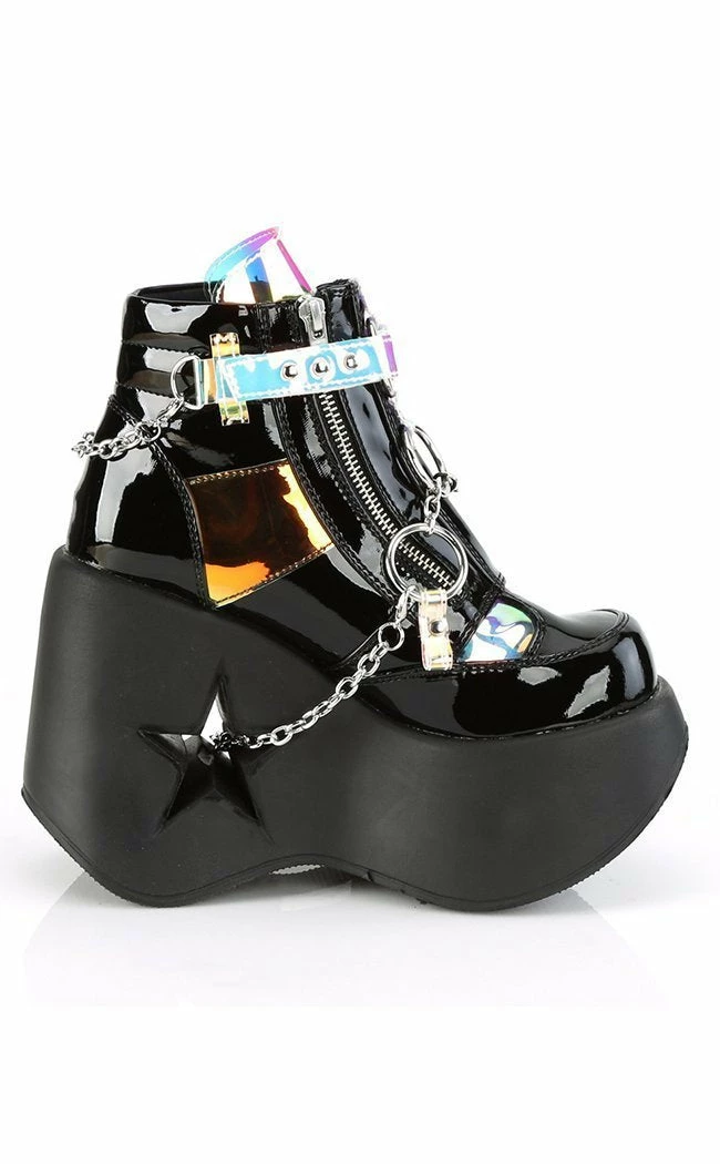 Demonia Shoes DYNAMITE-101 Black Holographic Ankle Boots 8 Demonia Shoes DYNAMITE-101 Black Holographic Ankle Boots