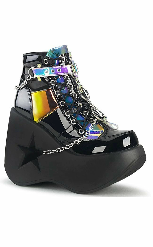Demonia Shoes DYNAMITE-101 Black Holographic Ankle Boots 3 Demonia Shoes DYNAMITE-101 Black Holographic Ankle Boots