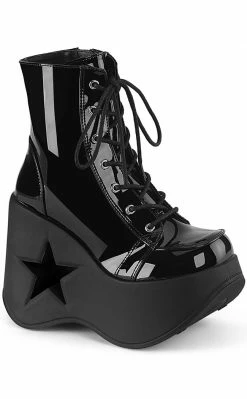 Demonia DYNAMITE-106 Black Patent Ankle Boots Shoes