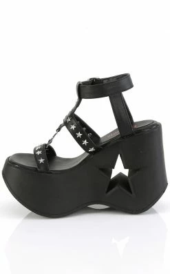 Demonia DYNAMITE-12 Black Matte Wedge Sandals Shoes