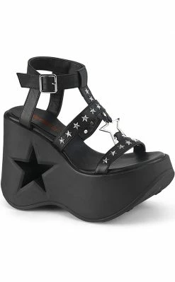 Demonia DYNAMITE-12 Black Matte Wedge Sandals Shoes