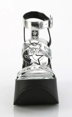 Demonia DYNAMITE-12 Silver Metallic Wedge Sandals