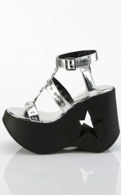 Demonia DYNAMITE-12 Silver Metallic Wedge Sandals