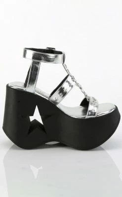 Demonia DYNAMITE-12 Silver Metallic Wedge Sandals