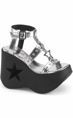 Demonia DYNAMITE-12 Silver Metallic Wedge Sandals