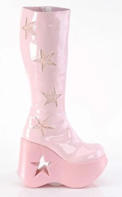 Demonia DYNAMITE-218 Baby Pink Patent/Glitter Knee Boots