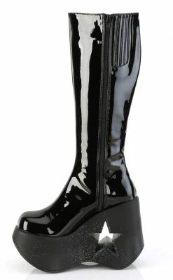 Demonia DYNAMITE-218 Black Patent/Glitter Knee Boots 9 Demonia DYNAMITE-218 Black Patent/Glitter Knee Boots