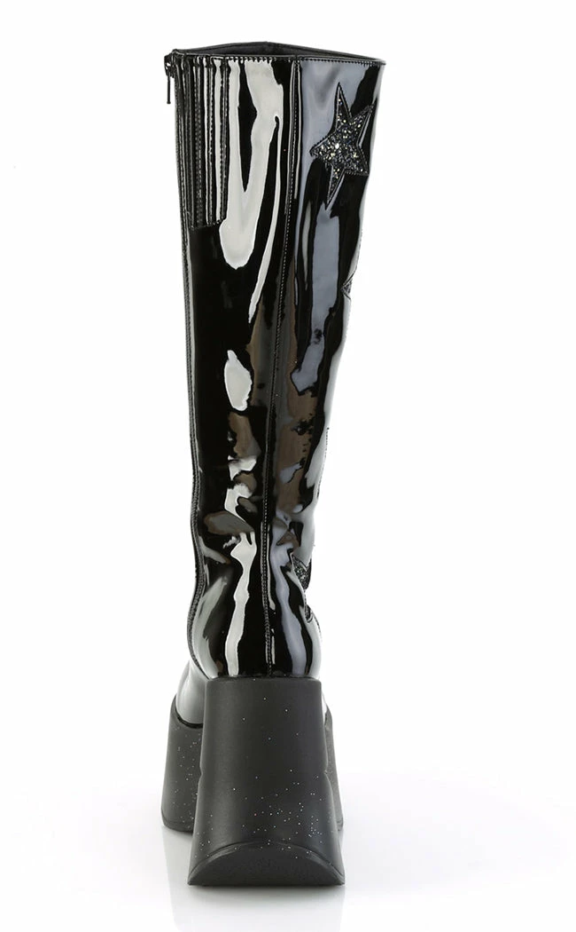 Demonia DYNAMITE-218 Black Patent/Glitter Knee Boots 6 Demonia DYNAMITE-218 Black Patent/Glitter Knee Boots