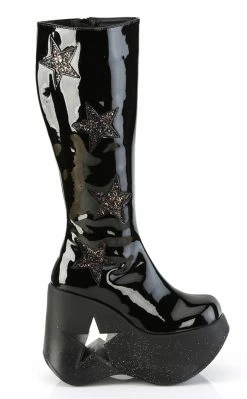 Demonia DYNAMITE-218 Black Patent/Glitter Knee Boots 11 Demonia DYNAMITE-218 Black Patent/Glitter Knee Boots