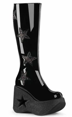 Demonia DYNAMITE-218 Black Patent/Glitter Knee Boots