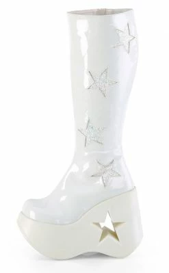 Demonia DYNAMITE-218 White Patent/Glitter Knee Boots
