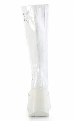 Demonia DYNAMITE-218 White Patent/Glitter Knee Boots