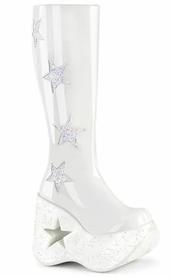 Demonia DYNAMITE-218 White Patent/Glitter Knee Boots