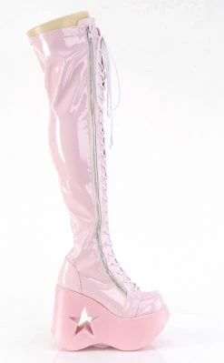 Demonia Shoes DYNAMITE-300 Baby Pink Patent Thigh High Boots