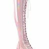 Demonia Shoes DYNAMITE-300 Baby Pink Patent Thigh High Boots