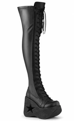Demonia Shoes DYNAMITE-300 Black Matte Thigh High Boots