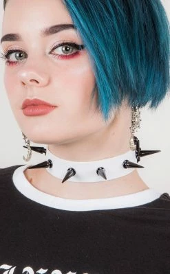 Cold Black Heart Dark Malevolence Spiked Choker In White Sale