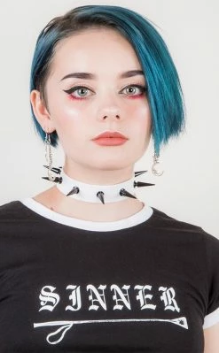Cold Black Heart Dark Malevolence Spiked Choker In White Sale