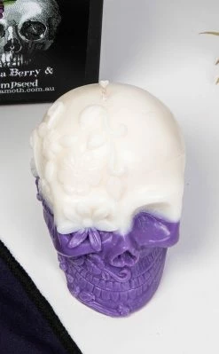 Luna Moth Day Of The Dead Skull Candle | Aronia Berry & Hemp Seed