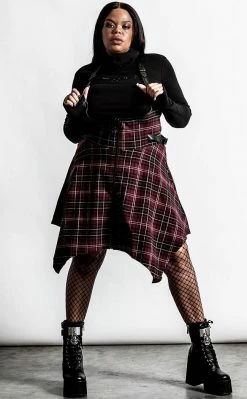 Killstar Dazed & Confused Suspender Skirt | Blood Tartan