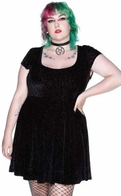 Killstar Dead Head Velvet Skater Dress Clothing