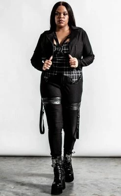 Killstar Clothing Dead Resistance Skinny Trousers | Black