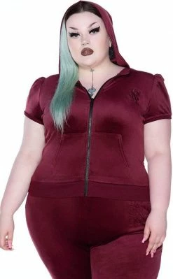 Killstar Clothing Dee-Lux Velvet Hoodie | Burgundy