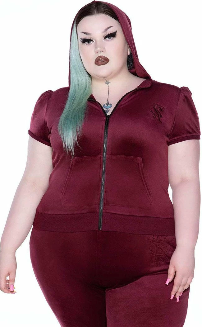 Killstar Clothing Dee-Lux Velvet Hoodie | Burgundy 4 Killstar Clothing Dee-Lux Velvet Hoodie | Burgundy