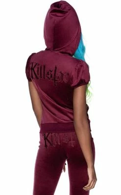 Killstar Clothing Dee-Lux Velvet Hoodie | Burgundy 8 Killstar Clothing Dee-Lux Velvet Hoodie | Burgundy