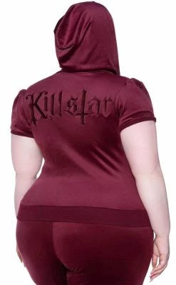 Killstar Clothing Dee-Lux Velvet Hoodie | Burgundy 9 Killstar Clothing Dee-Lux Velvet Hoodie | Burgundy