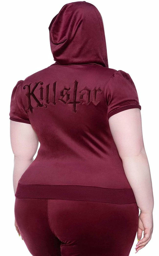 Killstar Clothing Dee-Lux Velvet Hoodie | Burgundy 6 Killstar Clothing Dee-Lux Velvet Hoodie | Burgundy
